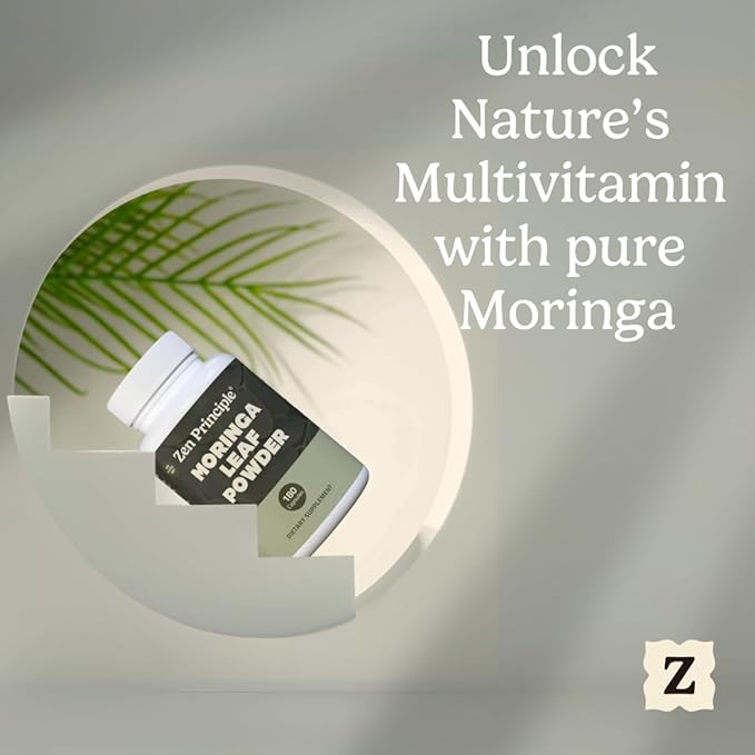 Zen Principle Organic Moringa Oleifera. Ultra-Premium. Provides an All Natural Energy Boost and Multi-Vitamin. A Raw Superfood Vegan No GMO and Gluten Free. 360 Capsules.