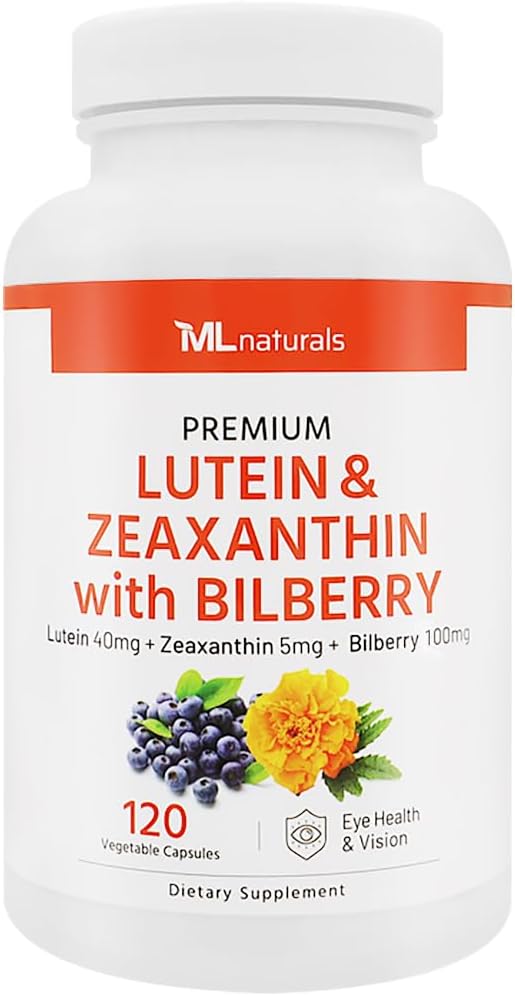 ML Naturals Lutein &amp Zeaxanthin with Bilberry – 40mg Lutein 5mg Zeaxanthin &amp 100mg Bilberry (Per Serving) – 120 Vegetable Capsules – Supports Eye Health &amp Vision