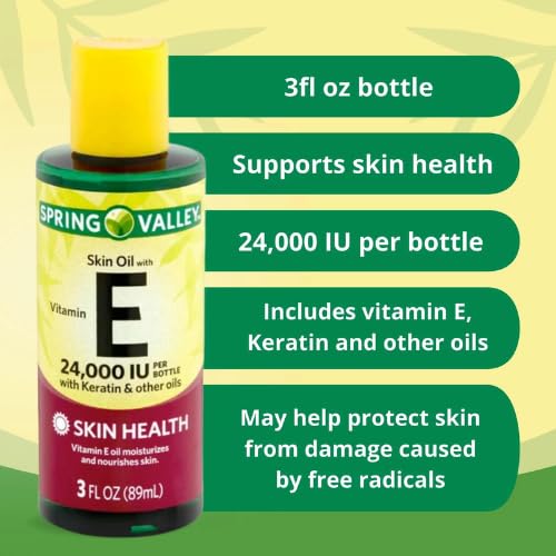 Generic Spring Valley Skin Oil with Vitamin E 24000 IU 3 fl oz + Dri Store Sticker.