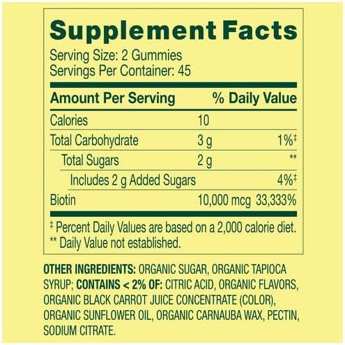 H4U Spring Valley Organic Extra Strength Biotin Vegetarian Gummies for Hair/Skin/Nail Health Cherry 10000 mcg 90 Count