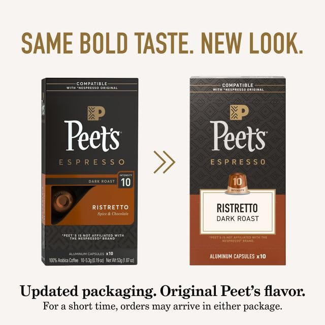 Peet's Coffee Dark Roast Espresso Capsules Variety Pack Compatible with Nespresso Original Machine 100% Arabica Coffee - Intensity 10-11 40 Count (4 Boxes of 10 Espresso Capsules)