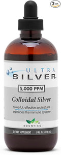 Ultra Silver® Colloidal Silver | 5000 PPM 8 Oz (236mL) | Ships as (2) 4 Ounce Glass Bottles | Mineral Supplement | True Colloidal Silver - with Dropper