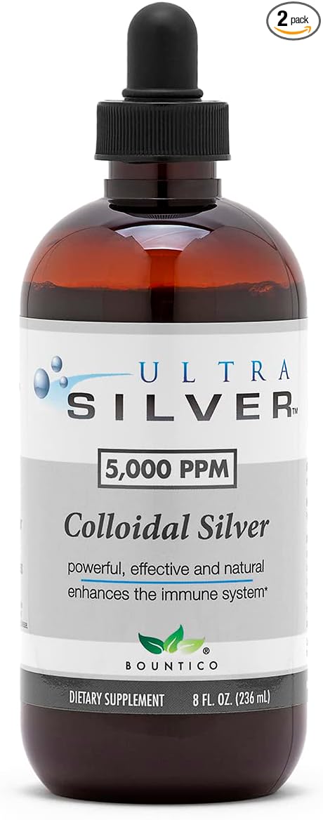 Ultra Silver® Colloidal Silver | 5000 PPM 8 Oz (236mL) | Ships as (2) 4 Ounce Glass Bottles | Mineral Supplement | True Colloidal Silver - with Dropper
