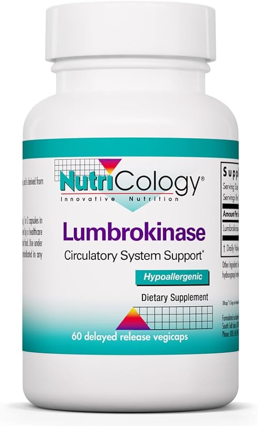 Nutricology Lumbrokinase Supplement - Circulatory System Support Supports Blood Circulation Already in The Normal Range - 60 Delayed Release Vegetarian Capsules