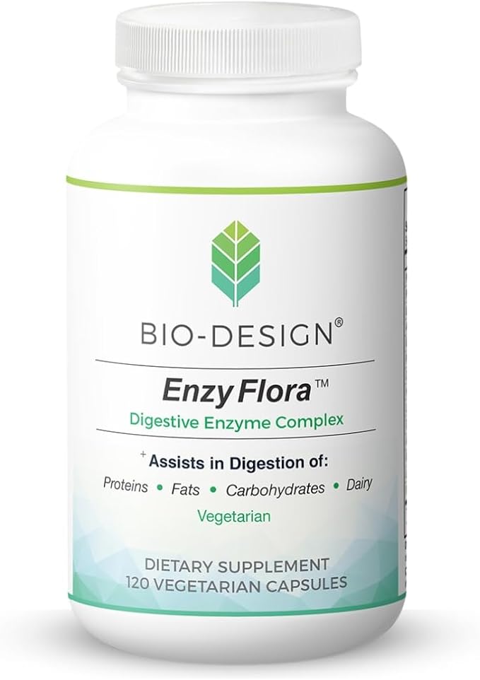 Enzy Flora Digestive Enzyme Complex – 12 High-Activity Vegetarian Enzymes to Aid in The Digestion of Complex Carbs Fats &amp Protein – Relief from Occasional Gas &amp Bloating - 120 Capsules