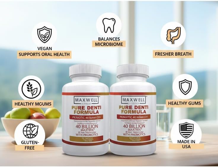 Pure Denti Pro Formula Probiotic 40 Billion CFU with Prebiotics Dental Health Bad Breathe Solution 60 Capsules 30 Day Supply (1)