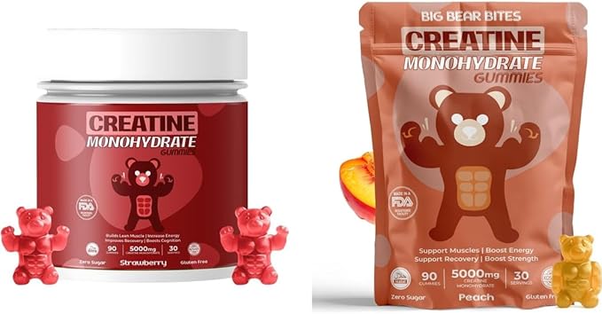 Creatine Monohydrate Gummies Bundle – Strawberry &amp Peach | 5000mg Per Serving | Sugar-Free Gluten-Free &amp Halal | 180 Gummies Total (2 x 90 Count) | for Men &amp Women