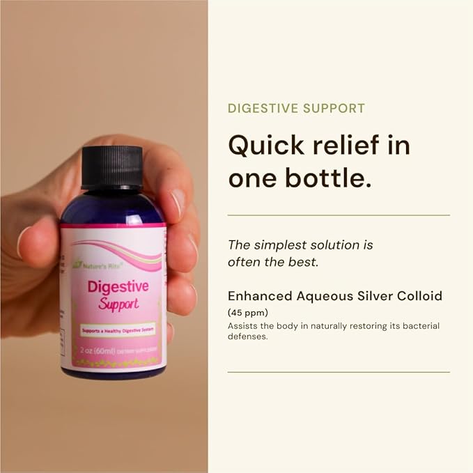 Nature's Rite Colloidal Silver - Digestive Support – Natural Formula with Silver Colloid – Promotes Digestive Comfort – Easy-to-Use 2 oz (4ct) Bottles