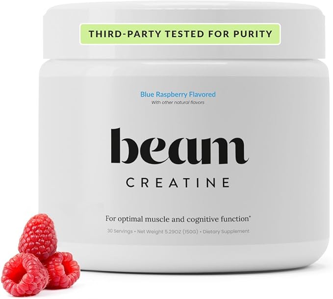Beam Creatine Monohydrate Powder – 5g Micronized Creatine Monohydrate Flavored Creatine for Women &amp Men Muscle Strength Growth &amp Cognitive Support Blue Raspberry Flavor 30 Servings