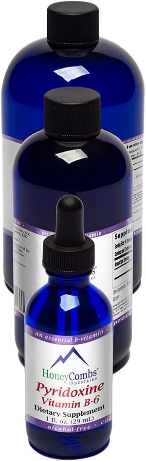 HoneyCombs Vitamin B6 Liquid Drops 700% DV Pyridoxine HCI B6 Supplement Alcohol Free Fast Absorbing B6 Vitamins for Energy Brain &amp Immune Support Made in the USA (16 Fl Oz)
