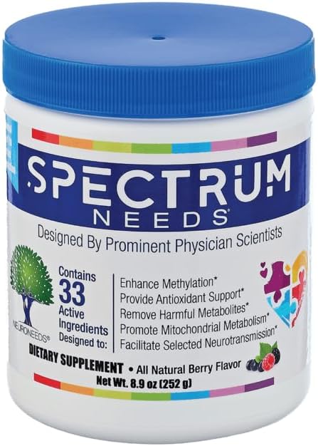 SpectrumNeeds® by NeuroNeeds – Comprehensive Nutritional Support with 33 Active Ingredients for Overall Well-Being Berry Flavor