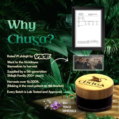 Chuga Pure Himalayan Shilajit for Men &amp Women | Organic Shilajit Harvested 16000 Feet | Lab Tested in USA 74+ Fulvic Acid Grade A Immune Booster Shilajit Resin 35 Grams 175 Servings (Pack of