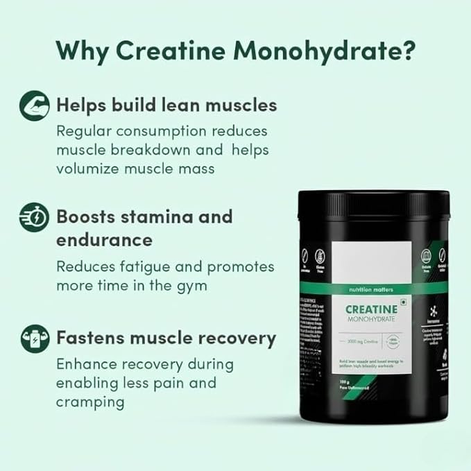 Creatine Monohydrate Performance Booster|Provides Energy Support for WorkoutHelps in Muscle Repair&ampRecoveryImproveslean Muscle Mass|100% Vegan|Pack of 33 Servings|100 GramsPowder