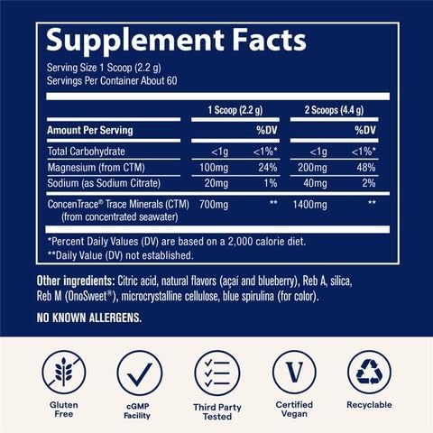 Trace Minerals ConcenTrace Daily Mineral Powder - Supports Energy Digestion Bone Health - 70+ Multiminerals Supplement with Ionic Magnesium Chloride &amp Potassium Sugar-Free (60 Servings)