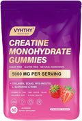 Creatine Monohydrate Gummies – with Collagen BCAAs L-Glutamine Biotin Zinc Vitamin D3 &amp Hyaluronic Acid – Daily Pre &amp Post Workout Recovery Sugar-Free (60 Gummies)