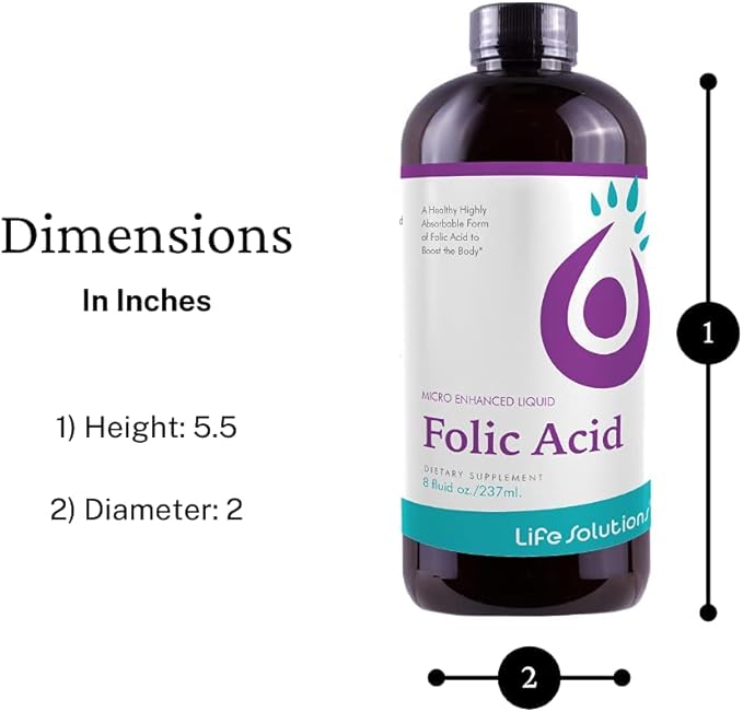 Life Solutions Liquid Folic Acid Supplement – 800 mcg Vitamin B9 per Serving – Berry Flavor 8 fl oz – Fast Absorption Prenatal Heart &amp Brain Support