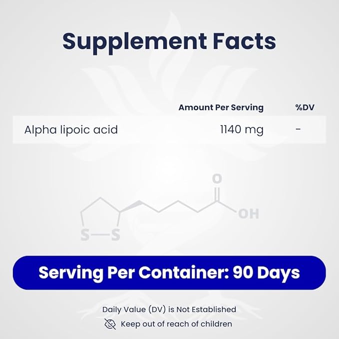 Alpha Lipoic Acid (ALA) 570 mg Capsules - 180 Count Gluten Free Non-GMO Vegan