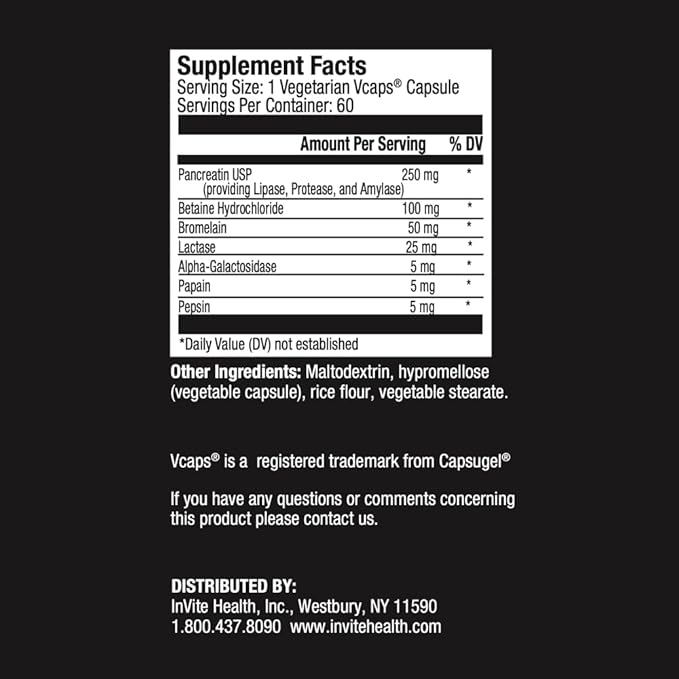 Invite Health Digestive Hx® - Improves Digestion and Offers Relief for Occasional Indigestion Bloating and Gas -Contains Pancreatic Enzymes Pepsin and Betain HCL - 90 Vegetarian Capsules (2-Pack)