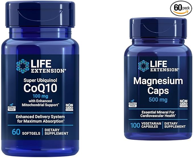Life Extension Super Ubiquinol CoQ10 with Enhanced Mitochondrial Support ubiquinol CoQ10 &amp Magnesium Caps 500 mg Magnesium Oxide Citrate Succinate Heart Health