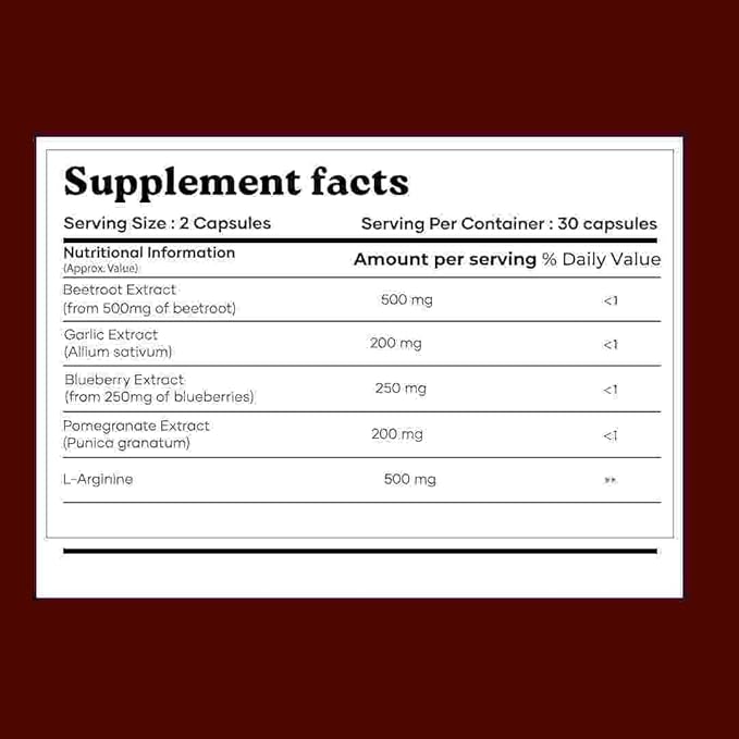 Mars Beetroot Capsules with L-Arginine Garlic Pomegranate &amp Blueberry Nitric Oxide Booster Supplement 60 Capsules