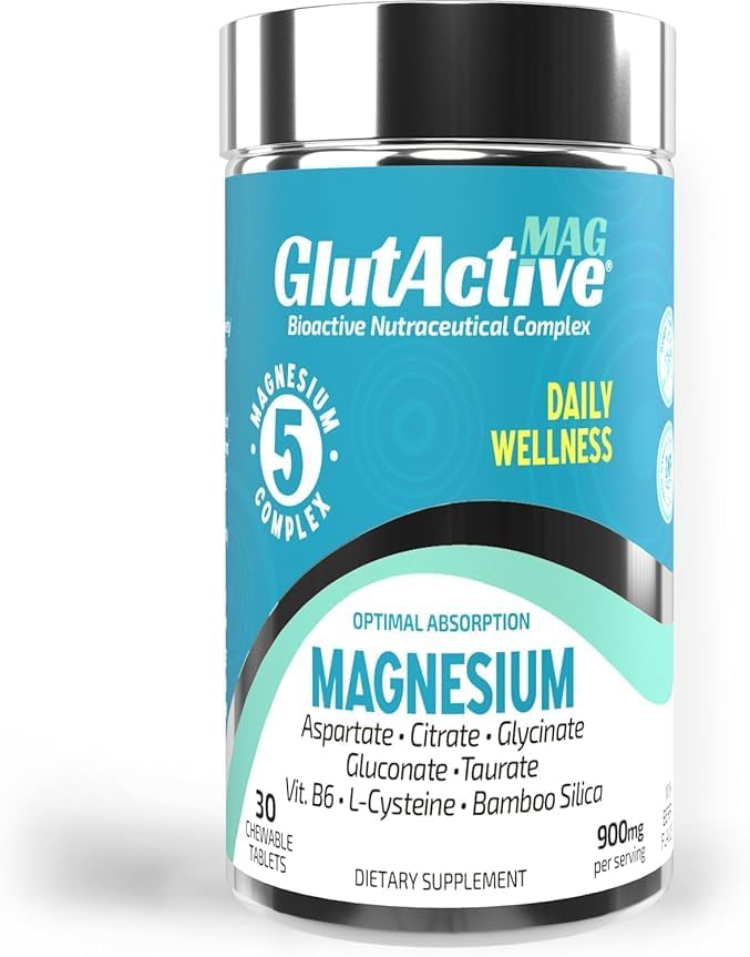 MAG | 750mg of Magnesium Glycinate Taurate Aspartate Gluconate &amp Citrate for Muscles Nerves &amp Energy | High Absorption | Sugar Free | 30 Chewable Tablets