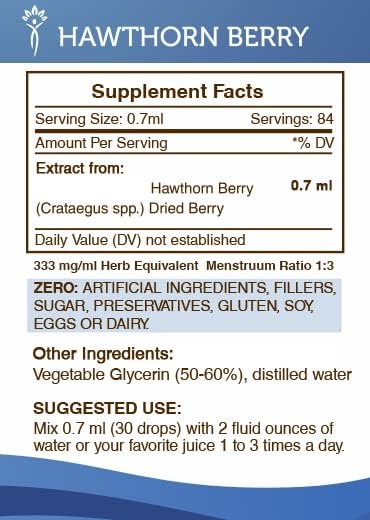 Secrets of the Tribe Hawthorn Berry Tincture Alcohol-Free Extract Hawthorn Berry (Crataegus spp.) Dried Berry 2 oz