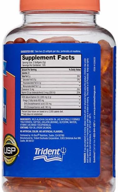 Amerivite Pure Alaska 600mg Omega-3 Wild Alaskan Salmon Oil Softgels