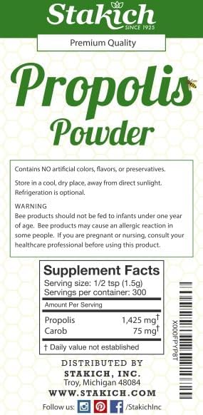 Stakich Bee Propolis Powder - All Natural- 1 Pound (16 Ounce)