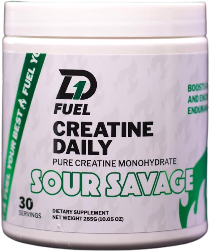 Creatine Monohydrate Powder - Sour Savage Daily Supplement with 5g Pure Creatine - Enhances Muscular Endurance Strength &amp Athletic Performance - Sugar-Free 30 Servings