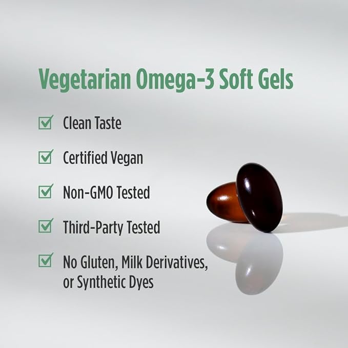 Nordic Naturals Algae Omega - 120 Soft Gels - 715 mg Omega-3 - Certified Vegan Algae Oil - Plant-Based EPA &amp DHA - Heart Eye Immune &amp Brain Health - Non-GMO - 60 Servings