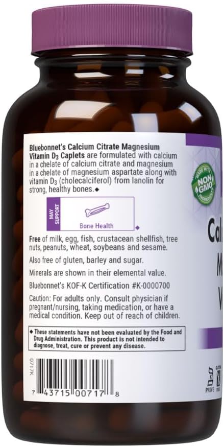 Bluebonnet Nutrition Calcium Citrate Magnesium Plus Vitamin D3 Caplets Bone Health &amp Muscle Relaxation Non GMO Gluten Soy &amp Milk Free Kosher White Unflavored 180 Count