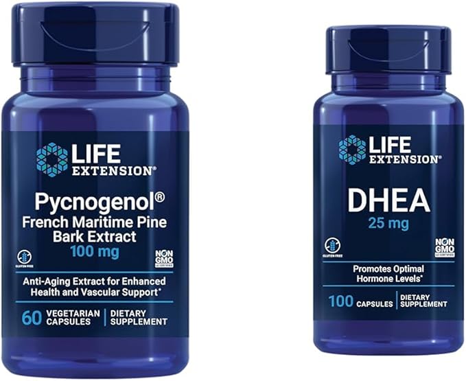 Life Extension French Maritime Pine Bark Extract with DHEA Hormone Balance - 60 Capsules Pycnogenol &amp 100 Capsules DHEA 25mg