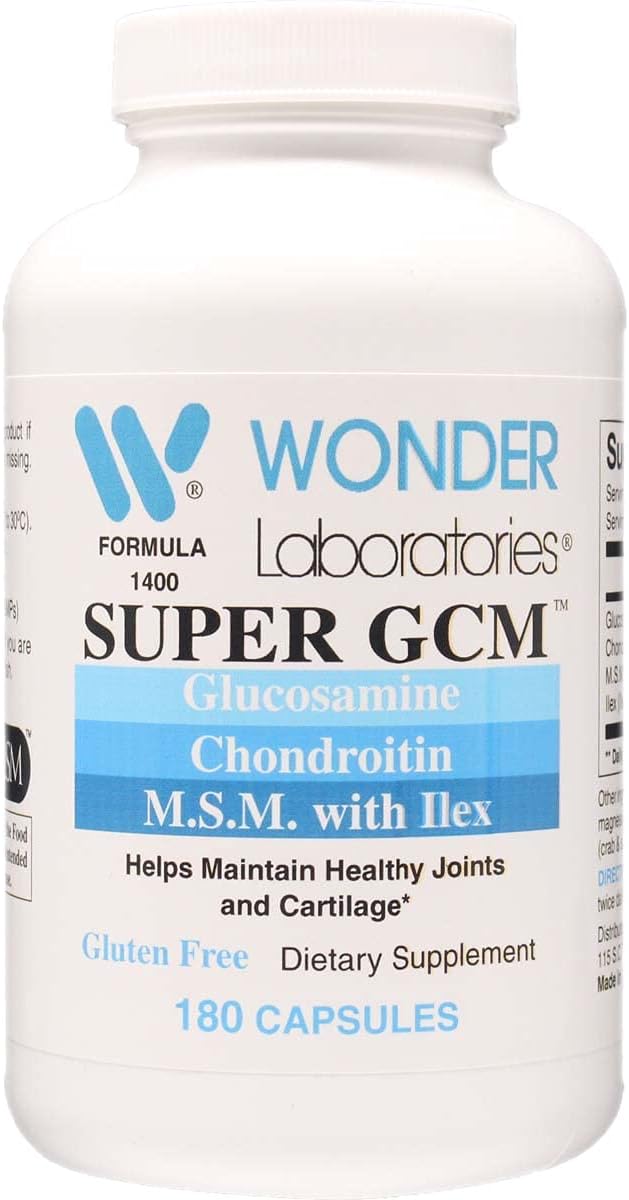 Wonder Labs Super GCM Formula 1400 Glucosamine and Chondroitin MSM Bone Joints and Cartilage Support 180 Capsules