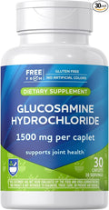 Rite Aid Glucosamine Hydrochloride Caplet - 1500mg 30 Count Joint Support Supplement Antioxidant Properties Helps with Inflammatory Response Occasional Discomfort Relief for Back Knees &amp Han