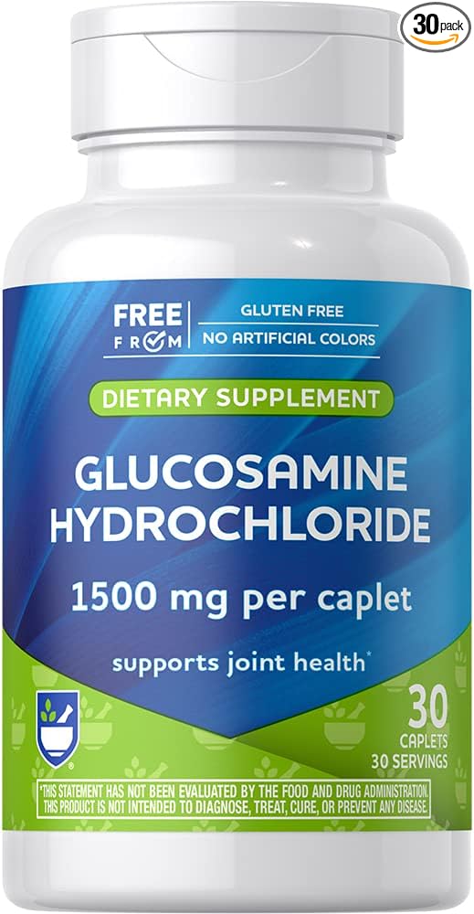 Rite Aid Glucosamine Hydrochloride Caplet - 1500mg 30 Count Joint Support Supplement Antioxidant Properties Helps with Inflammatory Response Occasional Discomfort Relief for Back Knees &amp Han