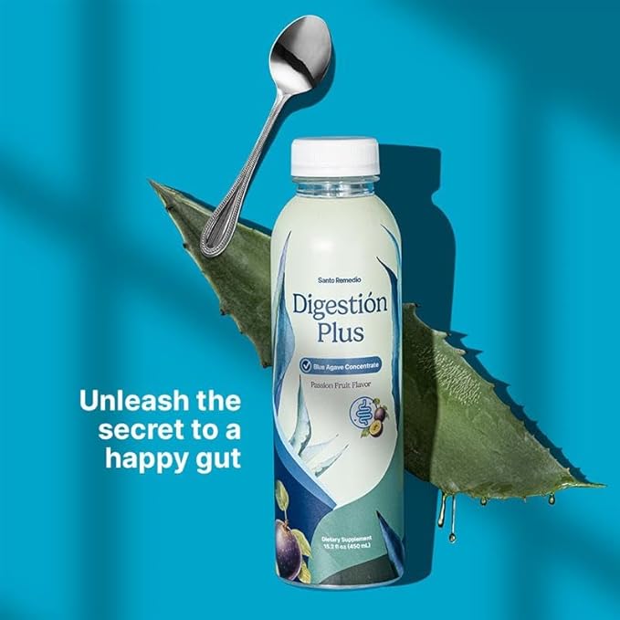 Santo Remedio Digestion Plus Concentrated Blue Agave Drink 30 Servings Passionfruit Flavor Vegan Gluten-Free Non-GMO No Added Sugar (Pack of 2)