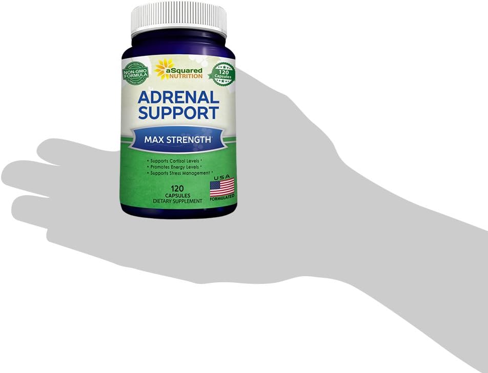 aSquared Nutrition Adrenal Support &amp Cortisol Manager Supplement (120 Capsules)-Adrenal Health w/Vitamin C Complex Pills to Support Fatigue &amp Stress Relief-Ashwagandha L-Tyrosine Rhodiola &a
