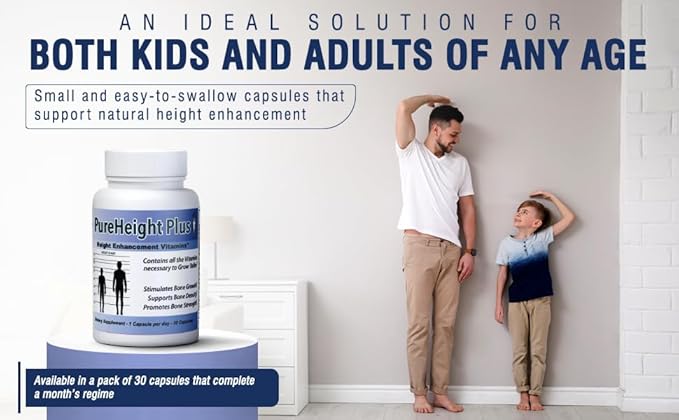 PureHeight Plus #1 Doctor Recommended Height Enhancement Supplement - Growth Vitamins for Kids Teens &amp Adults - Increase Bone Strength and Density - Height Enhancer Vitamins Grow Taller Fast