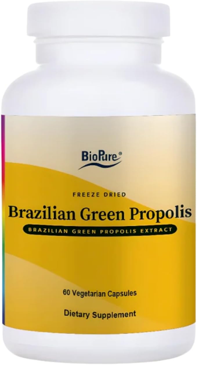 BioPure Brazilian Green Propolis Pure Propolis Extract – Natural Freeze-Dried Extract with Atrepillin-C ad Phenols to Support Respiratory Gastrointestinal and Immune Function – 60 Capsules