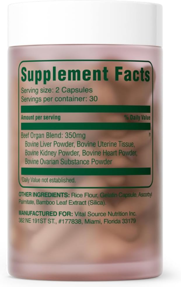 Vital Source Nutrition - BiFi Capsules - Beef Organ Primal Blend - Premium Ancestral Supplements for Women - Supports Hormone Health Energy &amp Stamina - Daily Vitality - No Artificial Ingredients