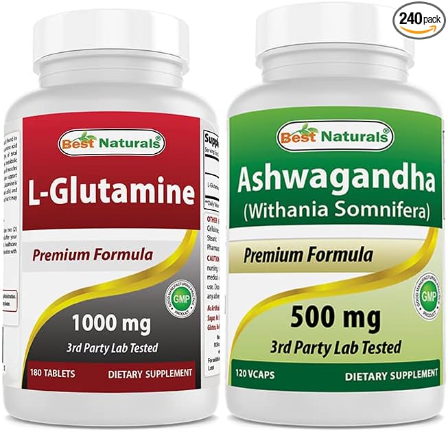 Best Naturals L-Glutamine 1000 mg &amp Ashwagandha Extract 500 Mg