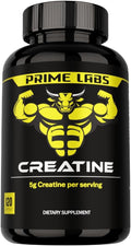Prime Labs Creatine Monohydrate Capsules - 5g (5000mg) - Muscle Growth Recovery Brain Function - for Men &amp Women - 120 Count