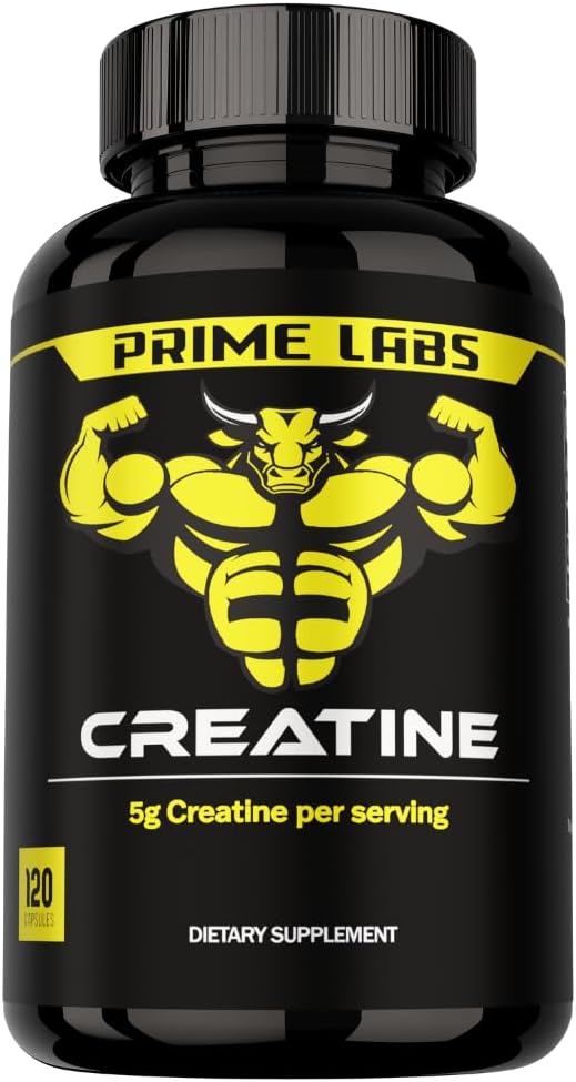 Prime Labs Creatine Monohydrate Capsules - 5g (5000mg) - Muscle Growth Recovery Brain Function - for Men &amp Women - 120 Count
