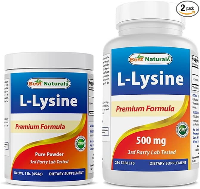 Best Naturals Lysine Powder 1 Pound &amp L-Lysine 500 mg