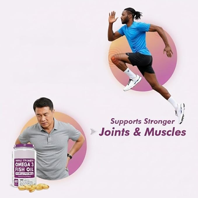 Omega 3 Fish Oil | Omega 3 Fish Oil Capsules for Women and Men | Triple Strength Fish Oil | Burpless EPA 600 - DHA 400 Supplement 60 Softgel Capsules
