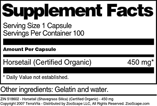 Horsetail (Shavegrass Silica) (Certified Organic) - 450 mg (100 Capsules ZIN: 518602) - 3 Pack