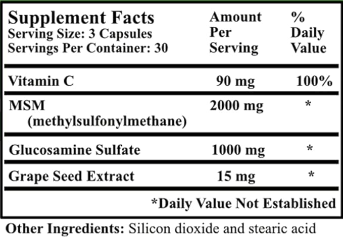 Daily Manufacturing MSM Glucosamine Blend (MSM Glucosamine (Vegan) Vitamin C &amp Grape Seed Extract)