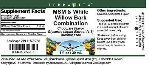 MSM &amp White Willow Bark Combination Glycerite Liquid Extract (1:5) - Chocolate Flavored (1 oz ZIN: 522755)
