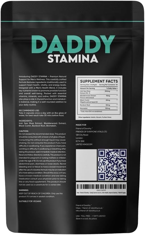 Daddy Stamina Sea Moss Capsules - Pure Seaweed Supplement for Energy and Skin Health Ultimate Anti-Aging Natural Supplement for Men