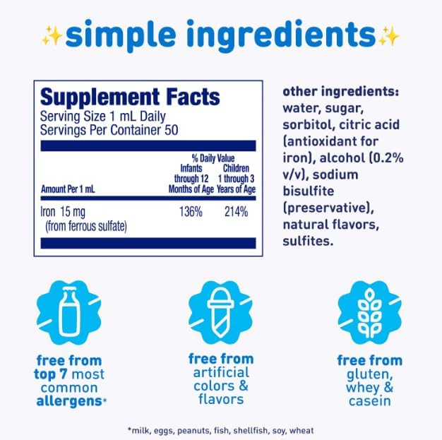 Enfamil Fer-in-Sol Iron Supplement Drops for Infants &amp Toddlers 15 mg 1.67 fl oz (50 ml) (Pack of 2)